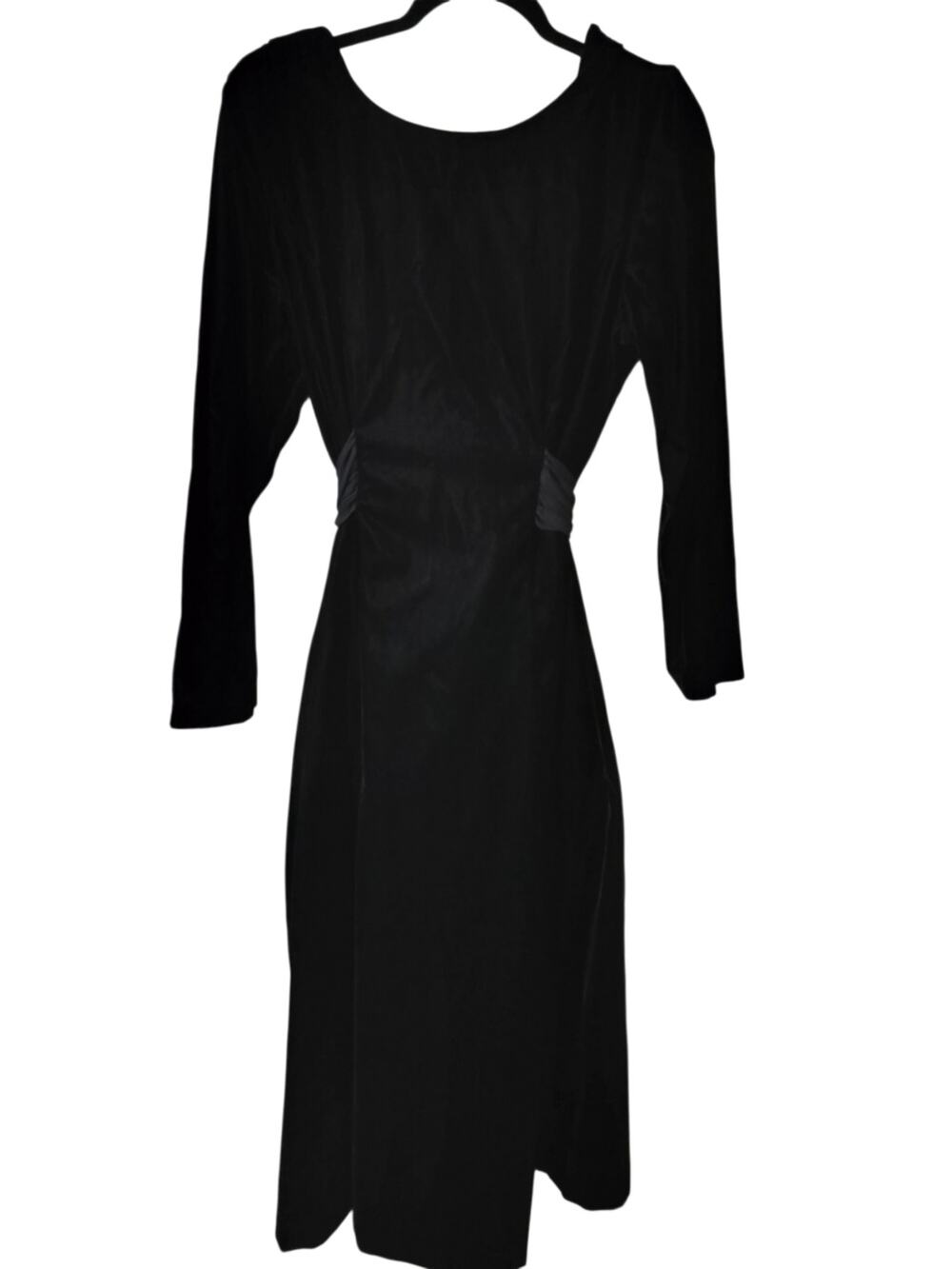 6099)Vtg Decade Designs 10 Black Goth Dark Romntic Velvet Deep V Low Back Dress